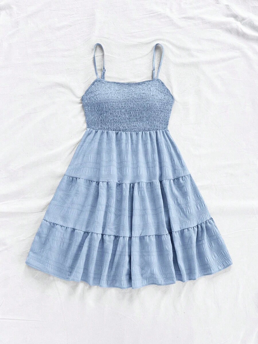 Soleia Women's Summer Holiday Solid Color Spaghetti Strap Dress With Ruffled Hem Mensa