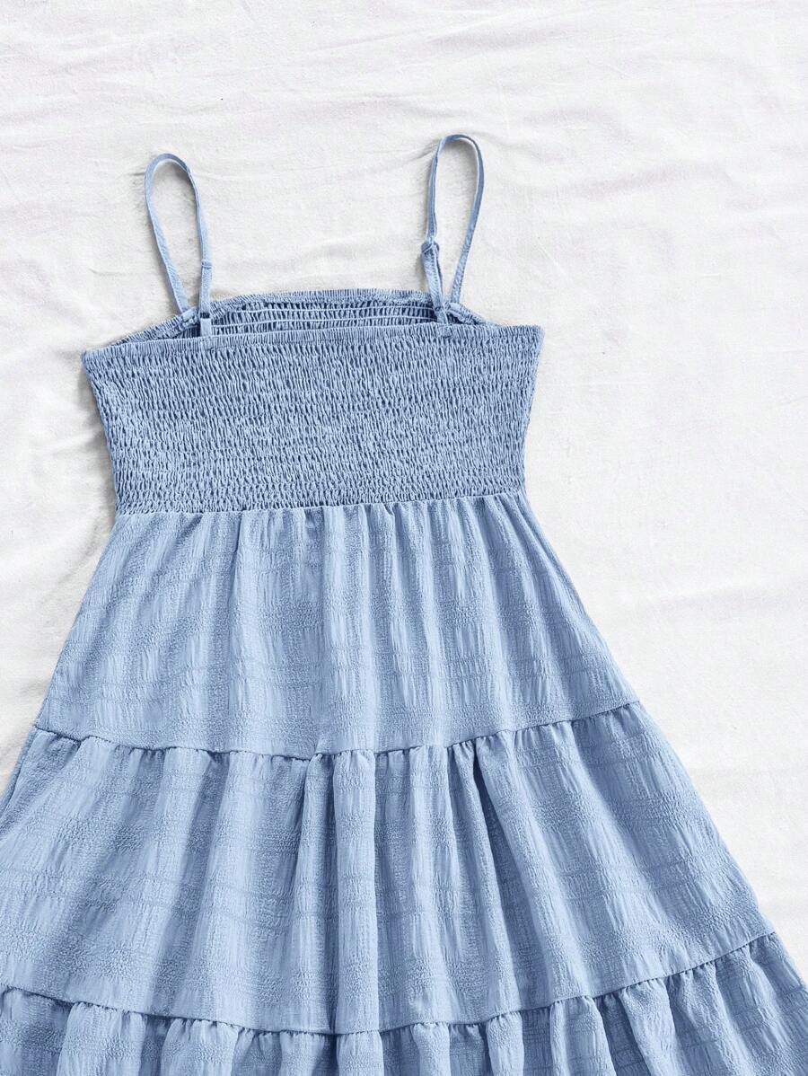 Soleia Women's Summer Holiday Solid Color Spaghetti Strap Dress With Ruffled Hem Mensa