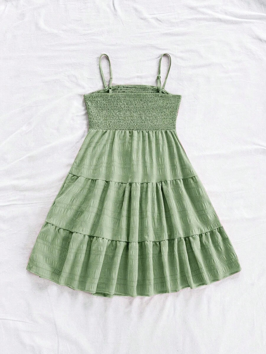 Soleia Women's Summer Holiday Solid Color Spaghetti Strap Dress With Ruffled Hem Mensa