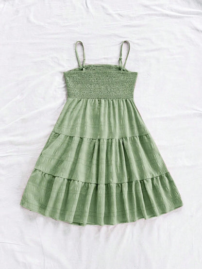 Soleia Women's Summer Holiday Solid Color Spaghetti Strap Dress With Ruffled Hem Mensa