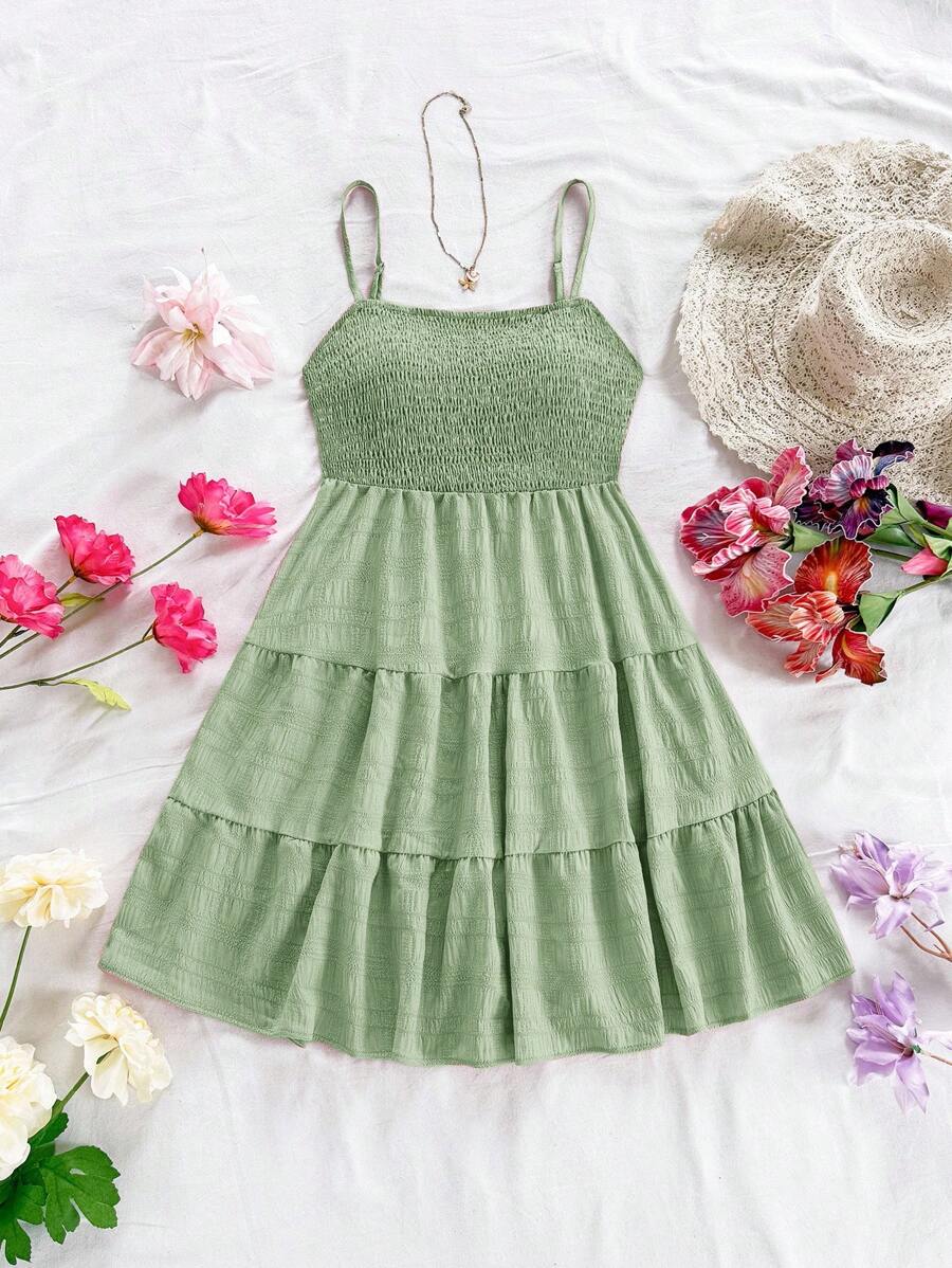 Soleia Women's Summer Holiday Solid Color Spaghetti Strap Dress With Ruffled Hem Mensa