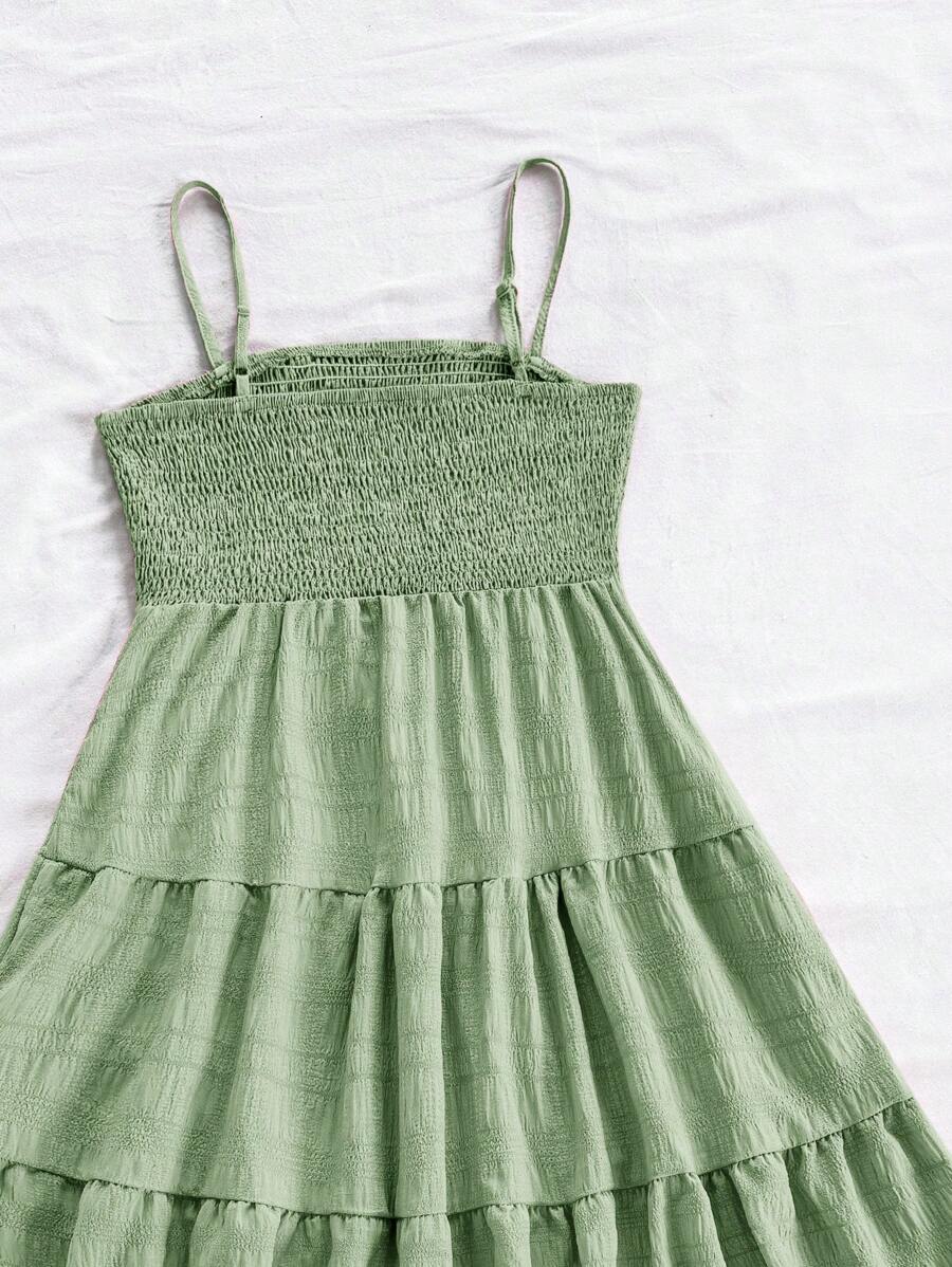 Soleia Women's Summer Holiday Solid Color Spaghetti Strap Dress With Ruffled Hem Mensa