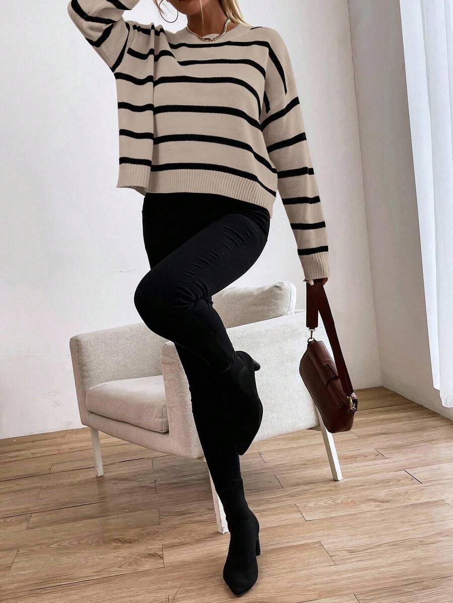 Audrey Striped Drop Shoulder Pullover Sweater - Multicolor