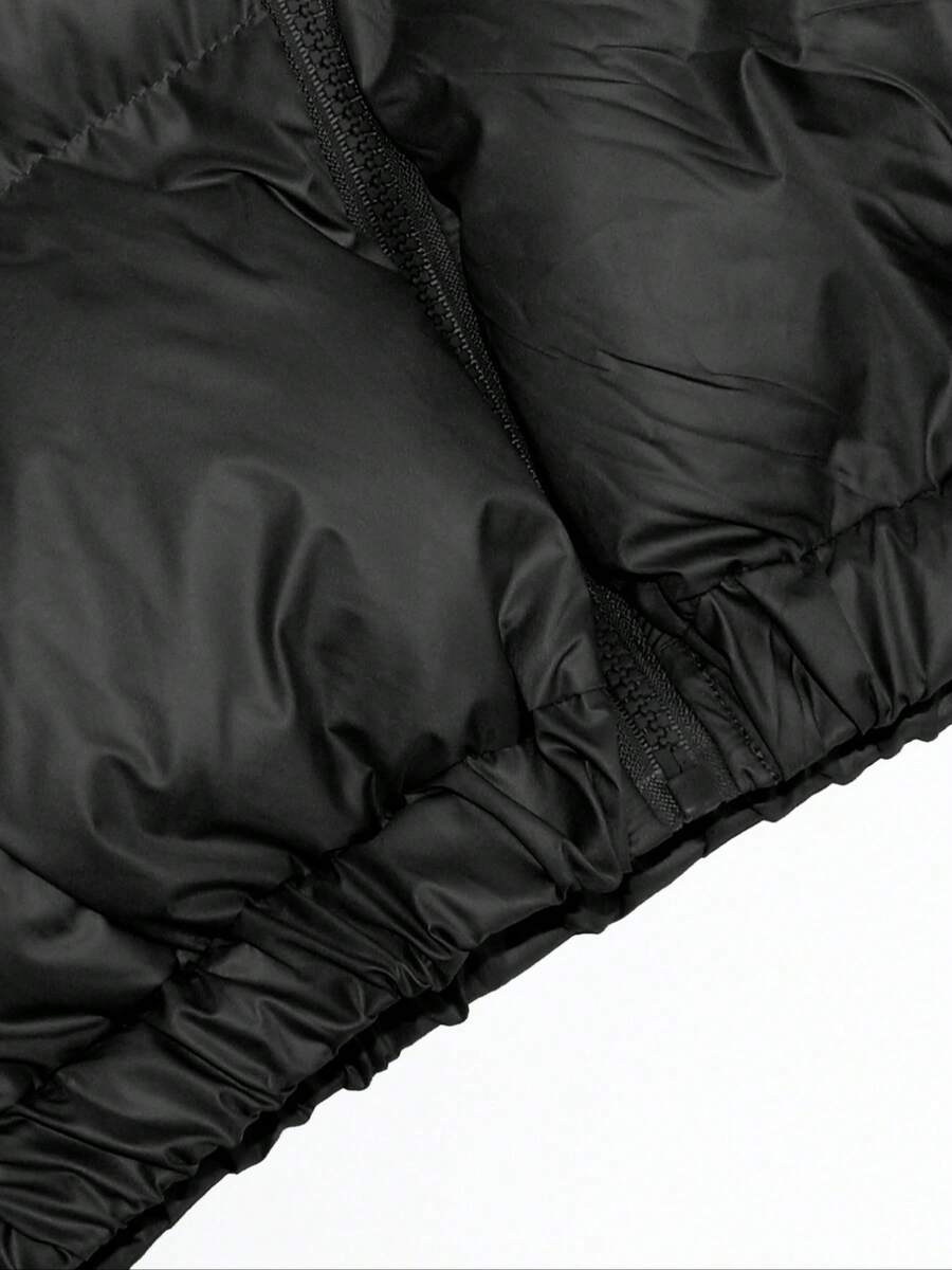 Allegra Cropped Puffer Jacket with Funnel Neck and Zip Front - Black