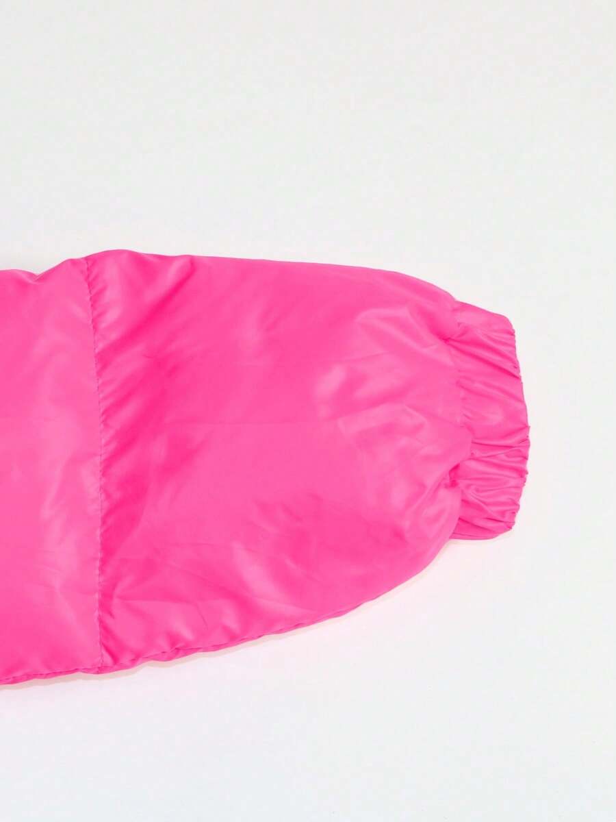 Allegra Cropped Puffer Jacket with Funnel Neck and Zip Front - Hot Pink