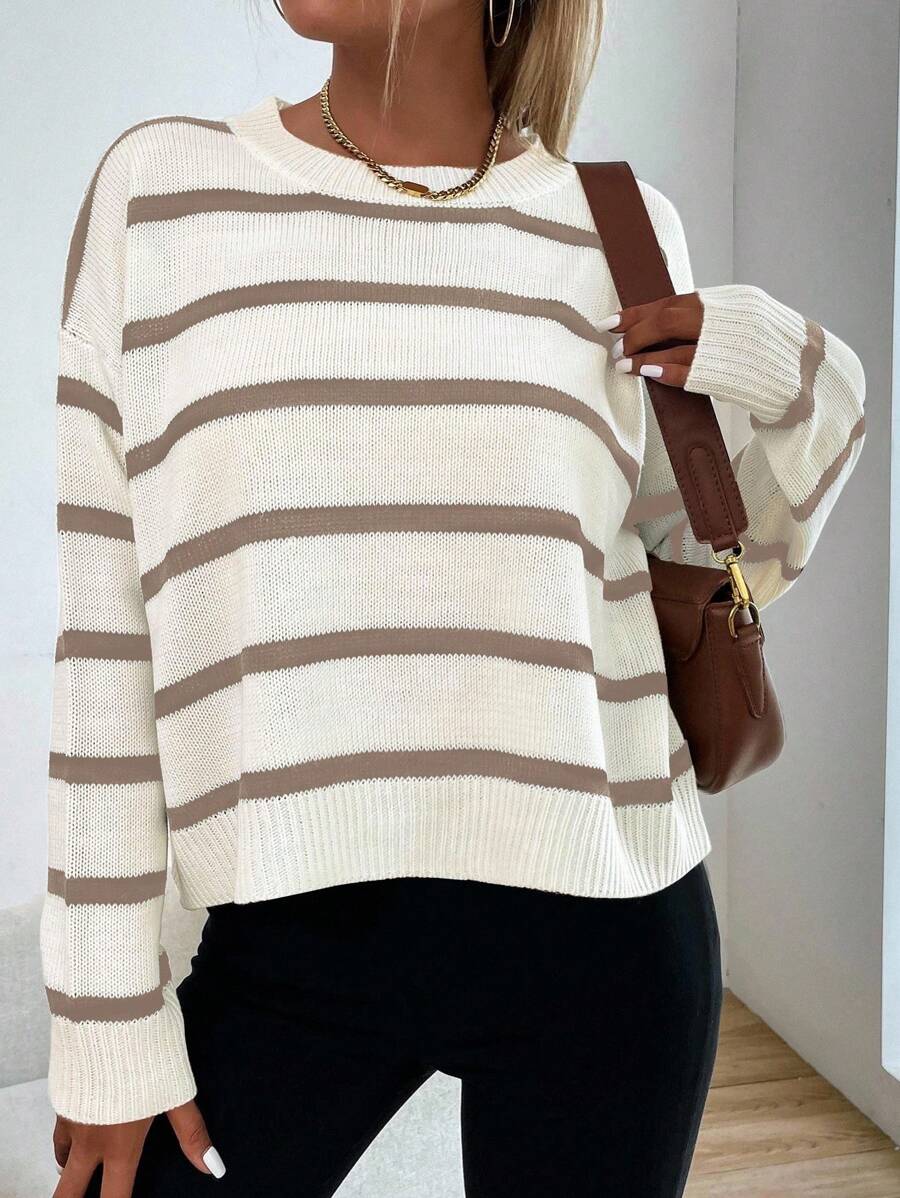 Audrey Striped Drop Shoulder Pullover Sweater - Multicolor
