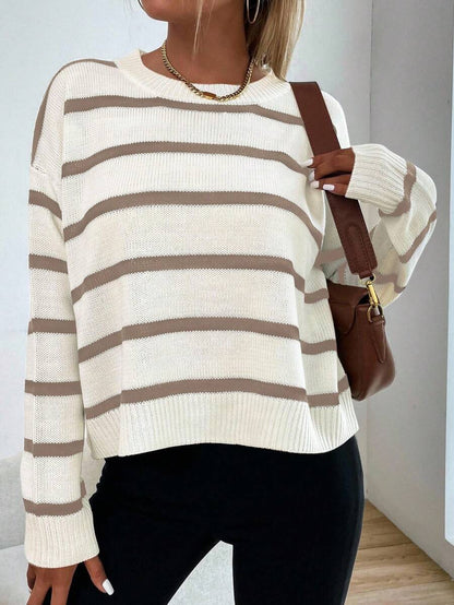 Audrey Striped Drop Shoulder Pullover Sweater - Multicolor