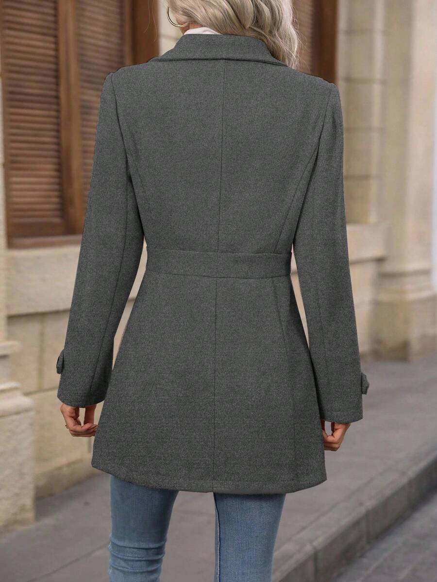 Juliana Single-Breasted Collared Coat with Button Front and Pockets - Red