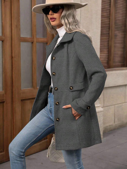Juliana Single-Breasted Collared Coat with Button Front and Pockets - Black
