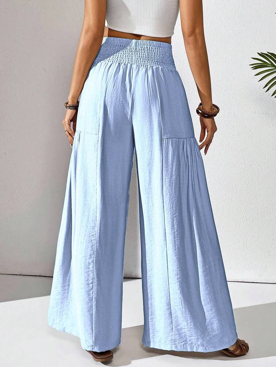 Breezaya Women's Solid Color Drawstring Pocket Simple Casual Wide Leg Loose Pants Fall Cloth For Women Mensa