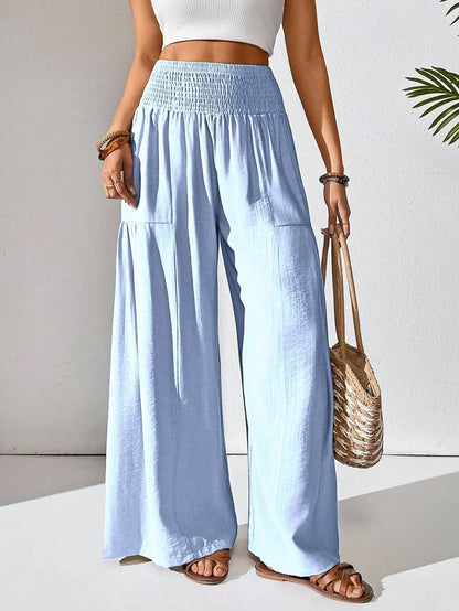 Breezaya Women's Solid Color Drawstring Pocket Simple Casual Wide Leg Loose Pants Fall Cloth For Women Mensa