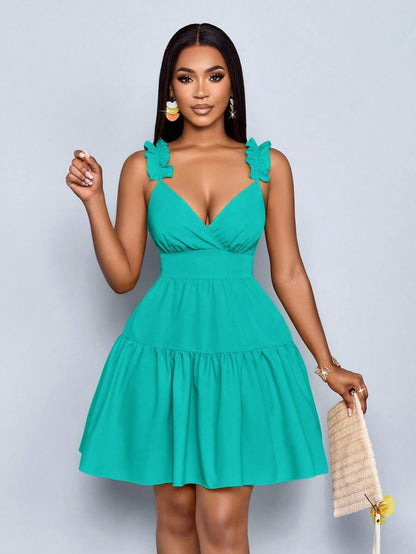 SOLERSUN Women's Spring Summer Fashion Solid Color Loose Casual Back Cut-Out Loose Short Dress,Vacation, Music Festival, Back To School,Romance,Party Outfit Mensa