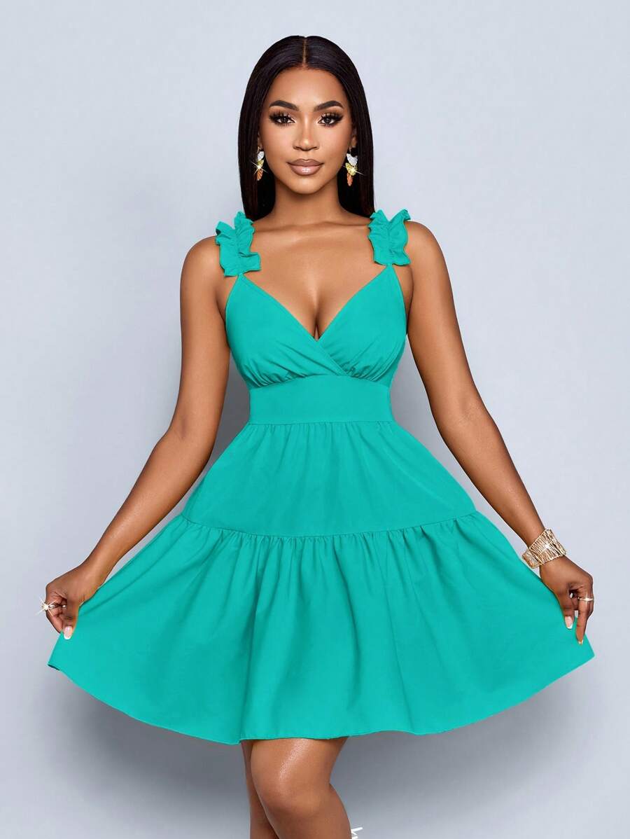 SOLERSUN Women's Spring Summer Fashion Solid Color Loose Casual Back Cut-Out Loose Short Dress,Vacation, Music Festival, Back To School,Romance,Party Outfit Mensa