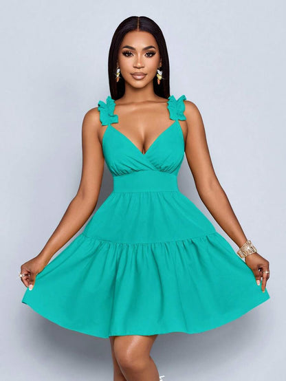 SOLERSUN Women's Spring Summer Fashion Solid Color Loose Casual Back Cut-Out Loose Short Dress,Vacation, Music Festival, Back To School,Romance,Party Outfit Mensa