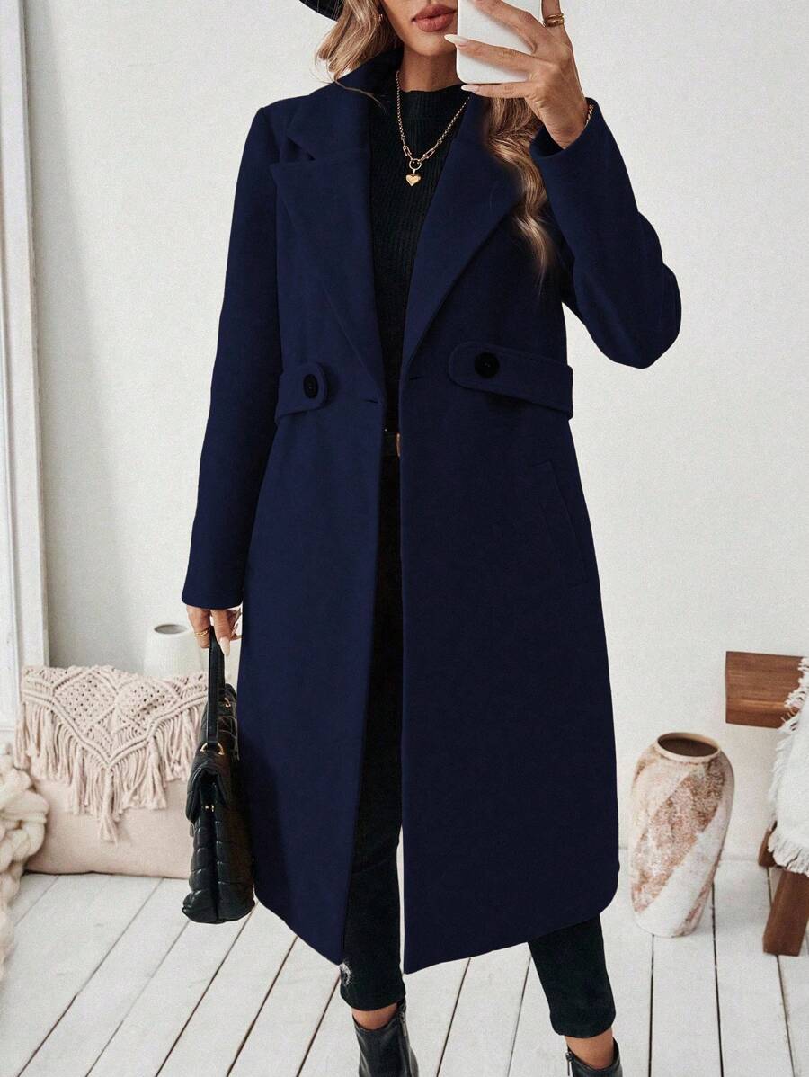 Leocadia Notched Lapel Double-Breasted Tailored Overcoat - Red