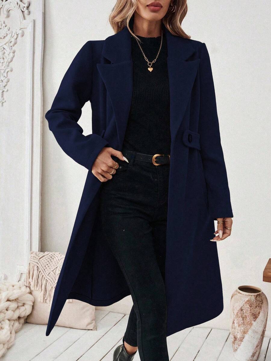 Leocadia Notched Lapel Double-Breasted Tailored Overcoat - Burgundy