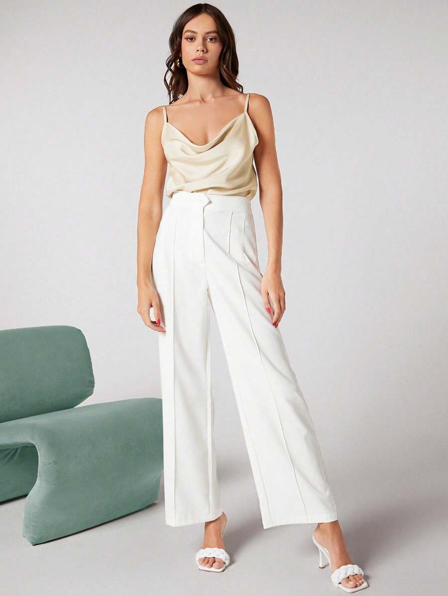 Rosemary Draped Cowl Neck Satin Cami Top with Spaghetti Straps - Apricot