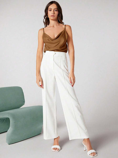 Rosemary Draped Cowl Neck Satin Cami Top with Spaghetti Straps - Caramel