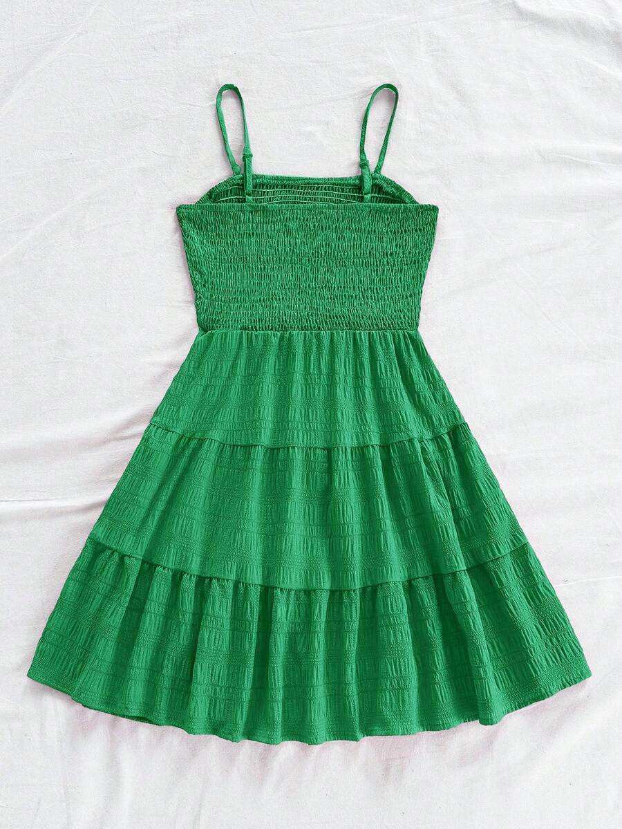 Soleia Women's Summer Holiday Solid Color Spaghetti Strap Dress With Ruffled Hem Mensa