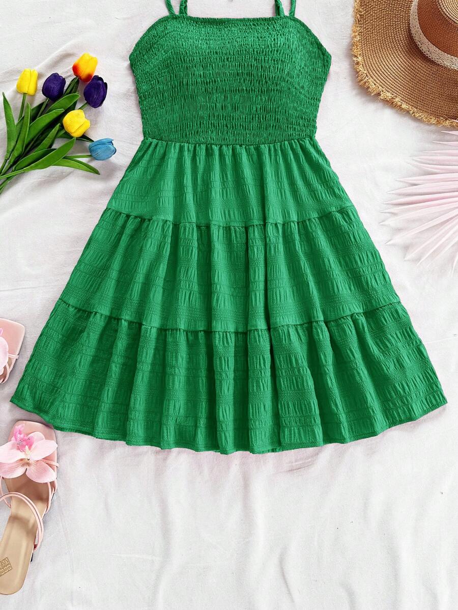 Soleia Women's Summer Holiday Solid Color Spaghetti Strap Dress With Ruffled Hem Mensa