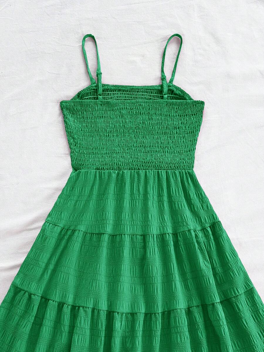 Soleia Women's Summer Holiday Solid Color Spaghetti Strap Dress With Ruffled Hem Mensa