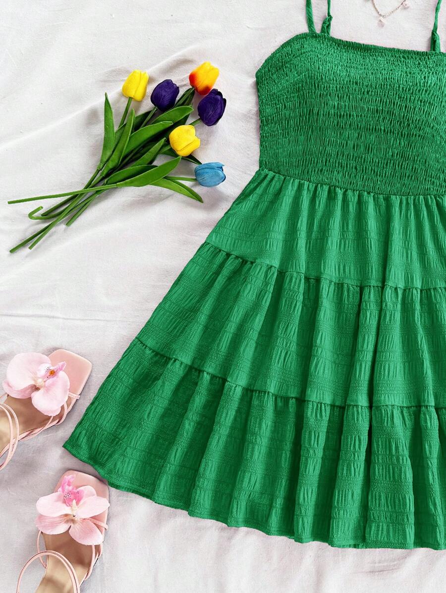 Soleia Women's Summer Holiday Solid Color Spaghetti Strap Dress With Ruffled Hem Mensa