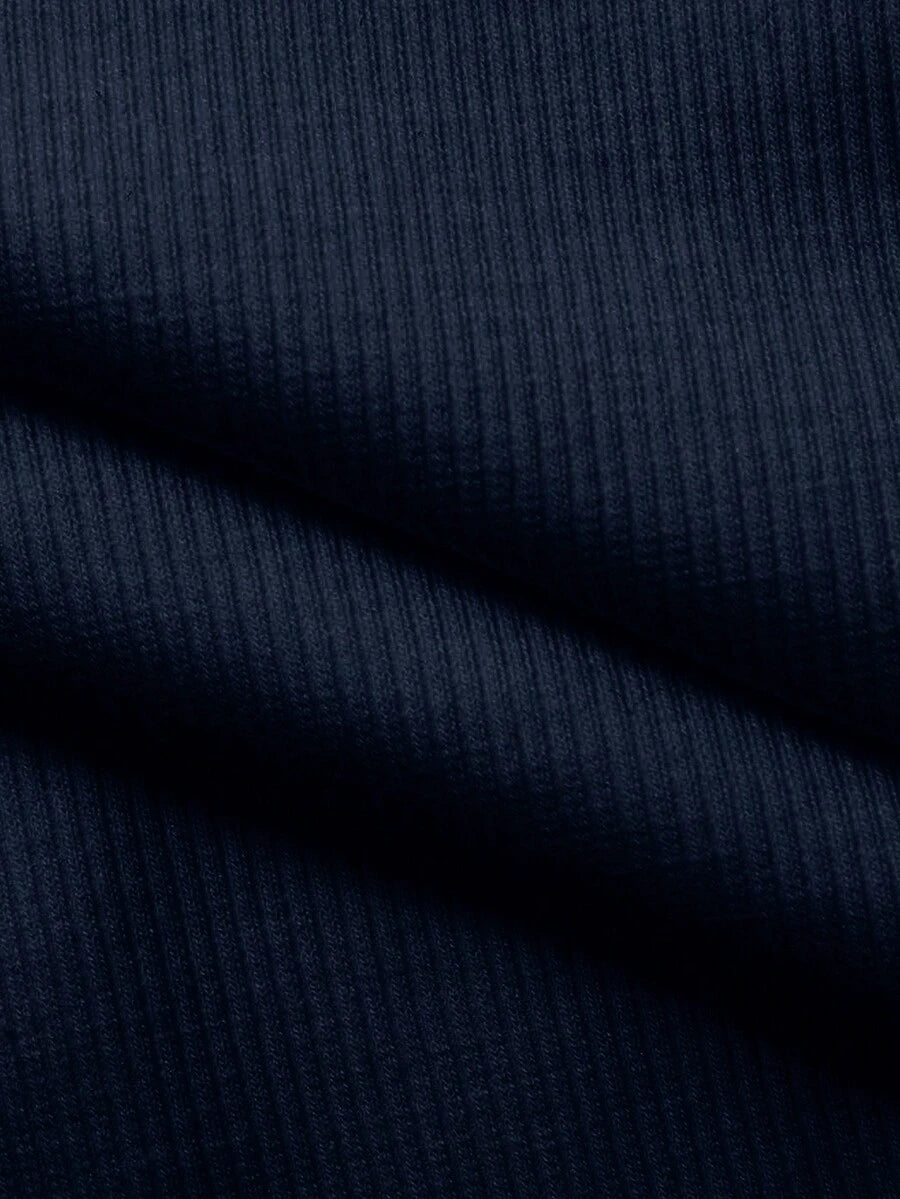 Evelina Seam Detail Ribbed Slim Fit Long Sleeve Knit Top - Navy Blue