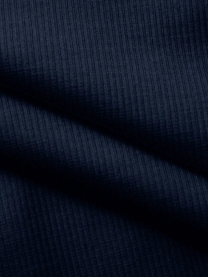 Evelina Seam Detail Ribbed Slim Fit Long Sleeve Knit Top - Navy Blue