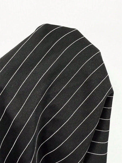 Philippa Pinstripe High-Waist Straight Leg Drawstring Trousers - Black Pinstripe