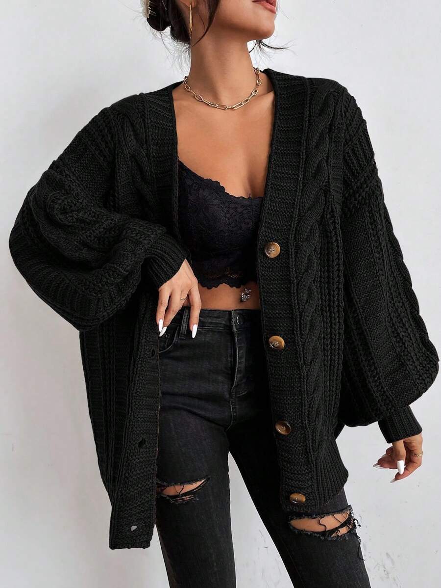 Adelaide Cable Knit Bishop Sleeve Cardigan - Beige