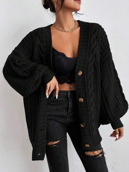 Adelaide Cable Knit Bishop Sleeve Cardigan - Beige