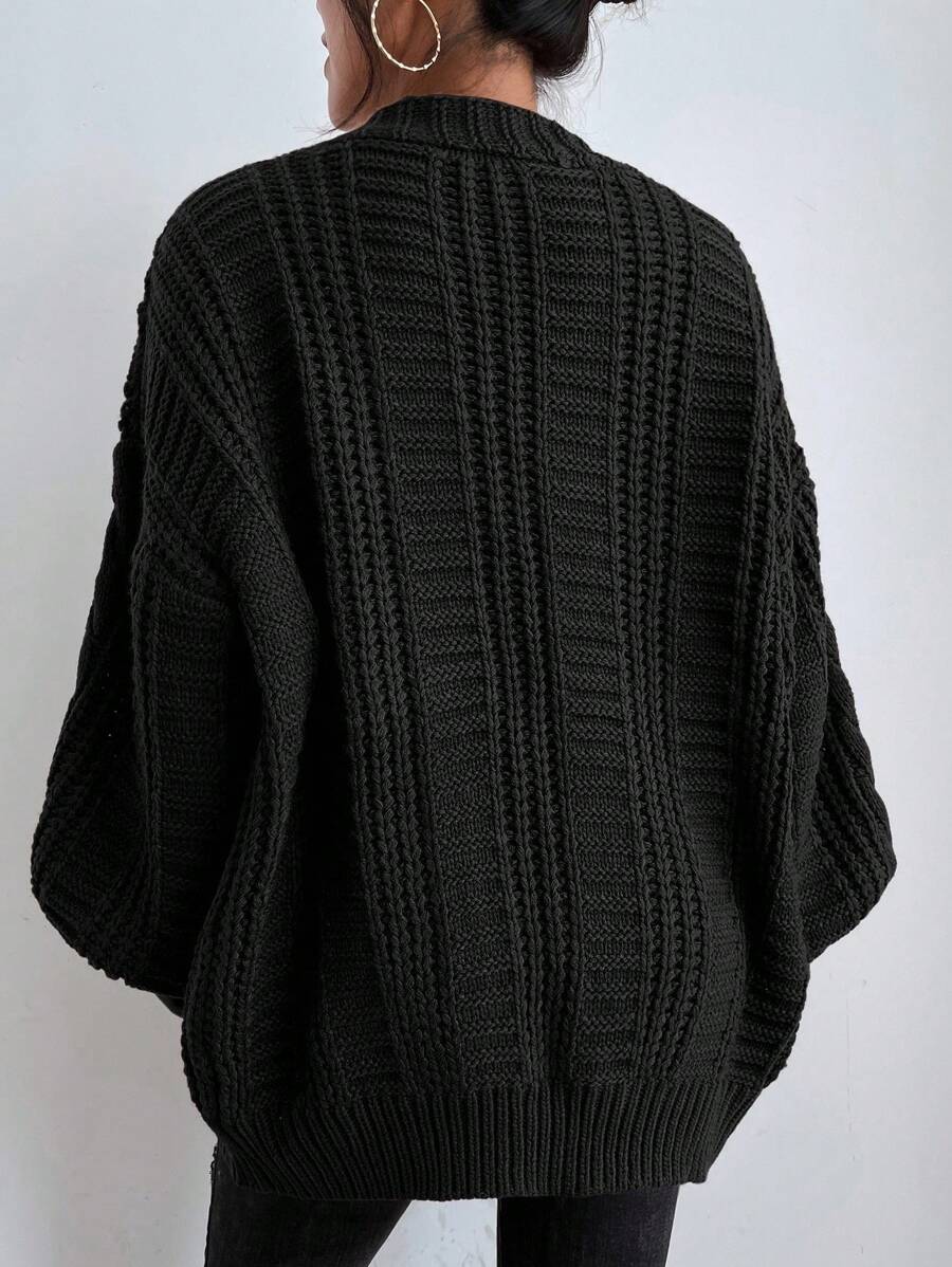 Adelaide Cable Knit Bishop Sleeve Cardigan - Black
