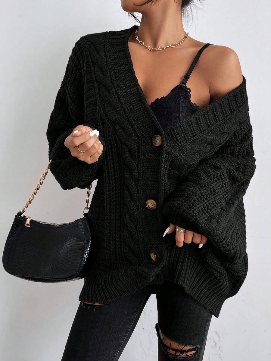 Adelaide Cable Knit Bishop Sleeve Cardigan - Burgundy