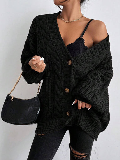 Adelaide Cable Knit Bishop Sleeve Cardigan - Burgundy