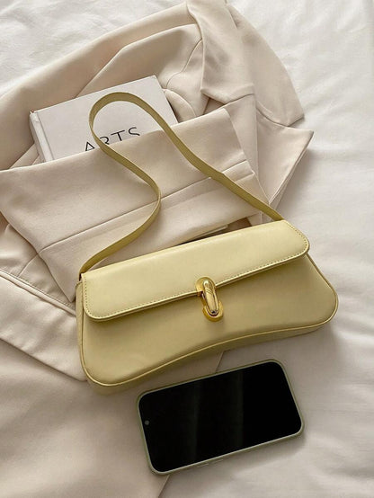 Women's Coffee Brown Shoulder Bag Quiet Luxury Metal Decor Small Underarm Purse - Yellow