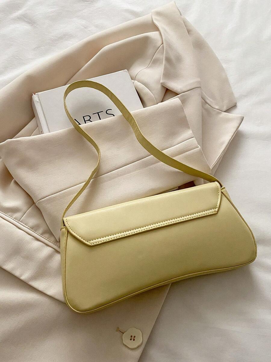 Women's Coffee Brown Shoulder Bag Quiet Luxury Metal Decor Small Underarm Purse - Yellow