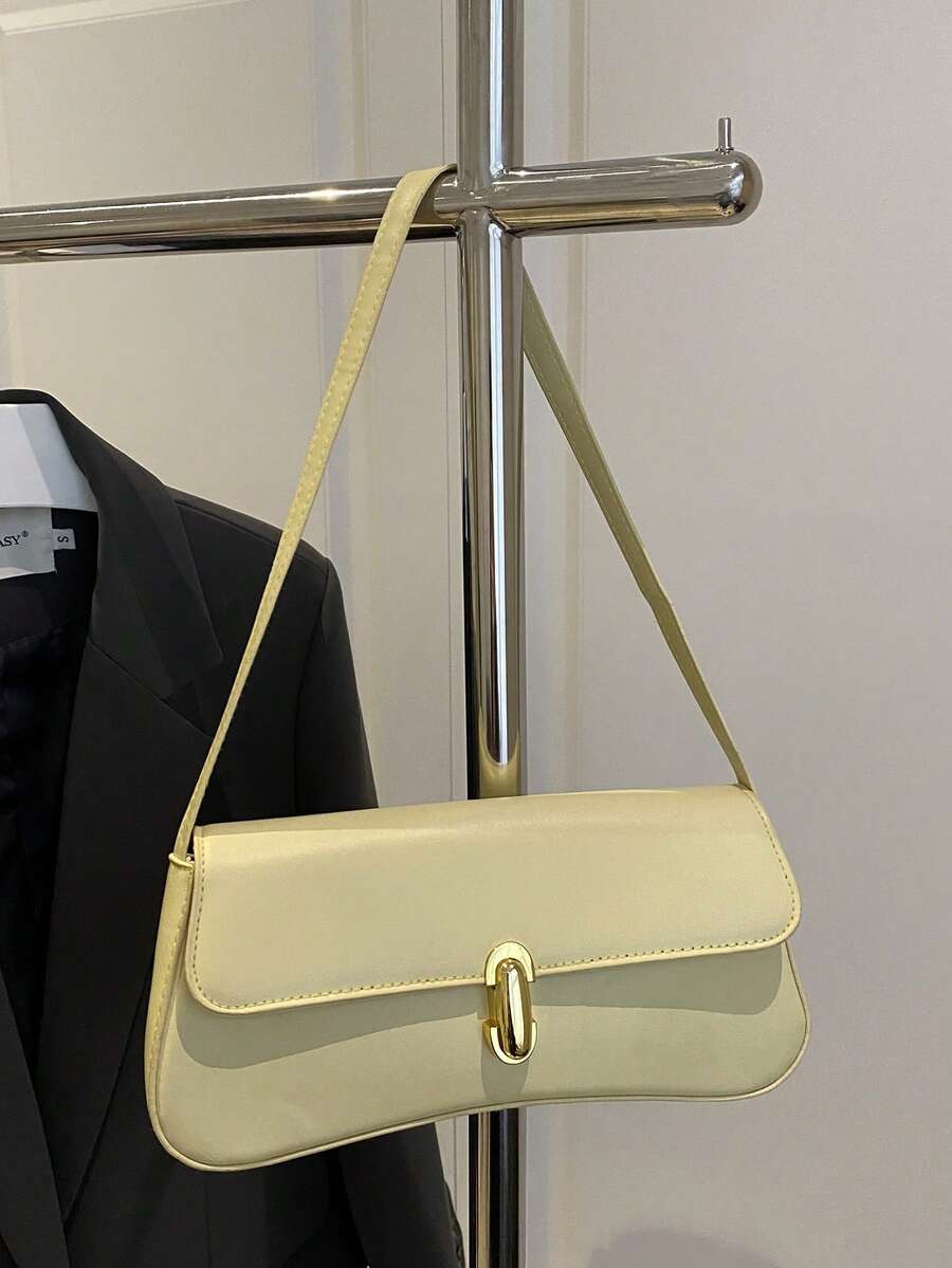 Women's Coffee Brown Shoulder Bag Quiet Luxury Metal Decor Small Underarm Purse - Yellow