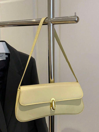 Women's Coffee Brown Shoulder Bag Quiet Luxury Metal Decor Small Underarm Purse - Yellow