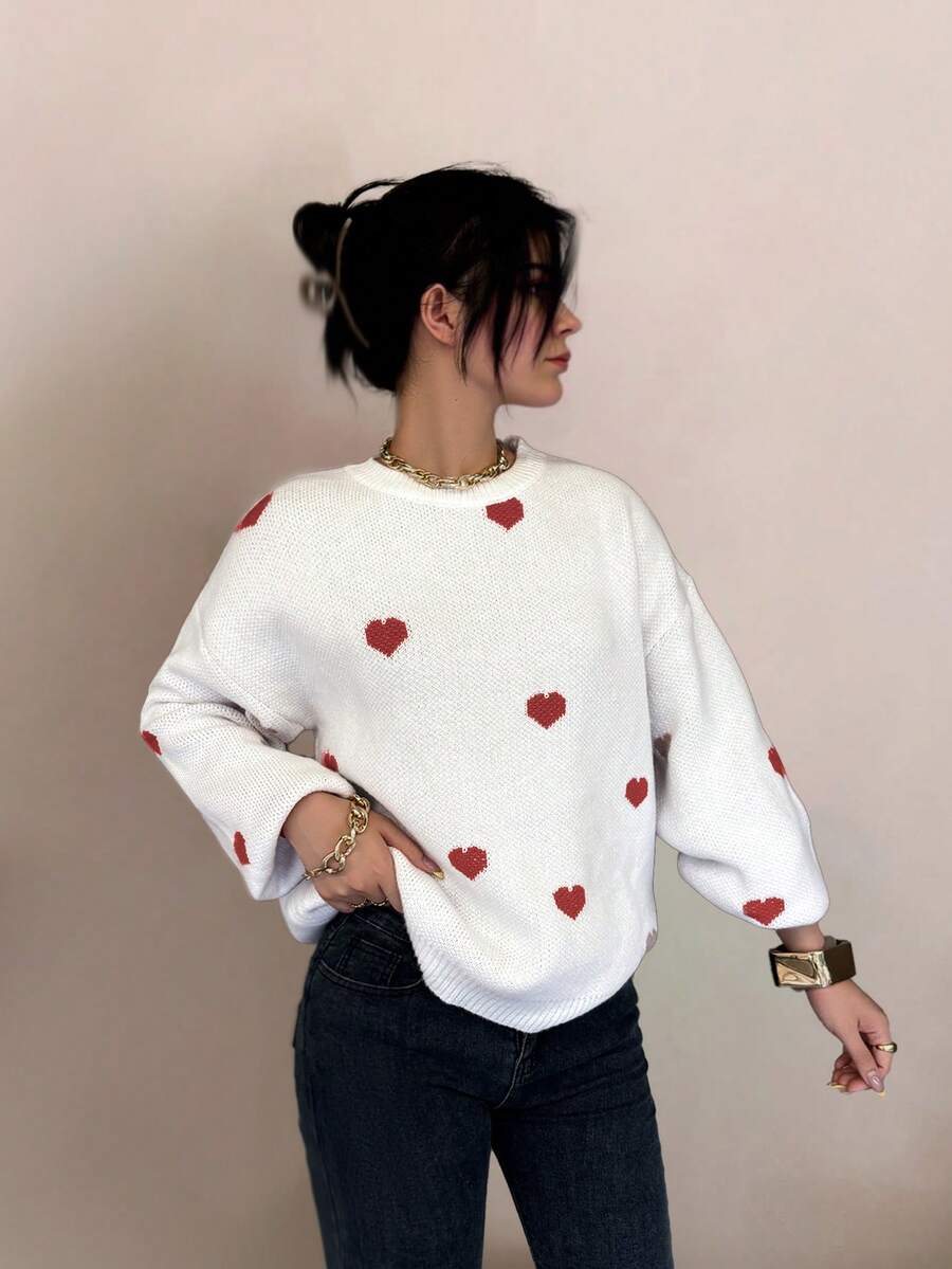 Cumbria Heart Pattern Loose Knit Sweater