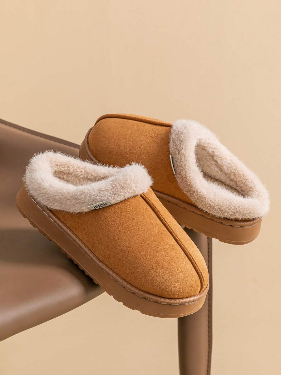 Women's Autumn Winter Plush Lined Thick Sole Slippers, Comfortable Non-Slip Warm Indoor Outdoor Soft Fuzzy Slides Mensa