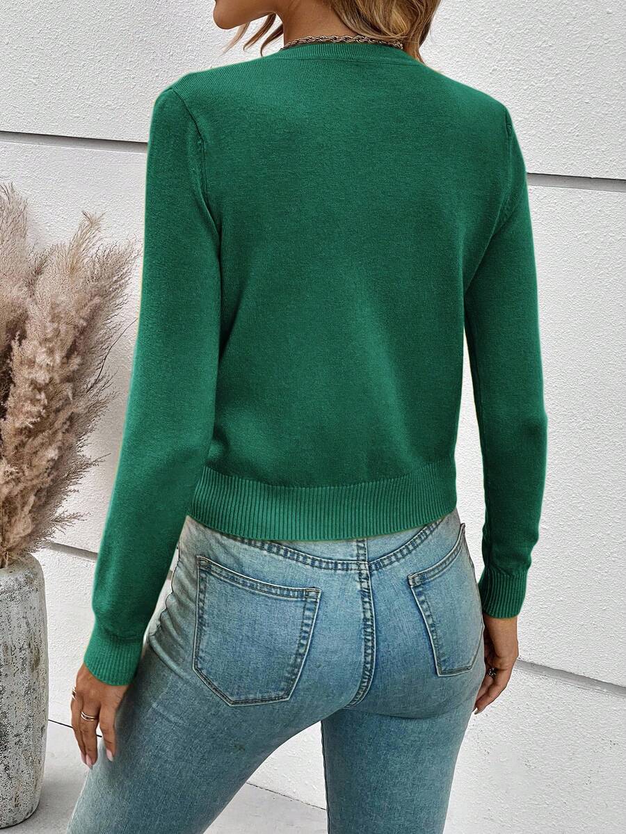 Georgiana Slim Ribbed V-Neck Button Front Knit Cardigan - Emerald Green
