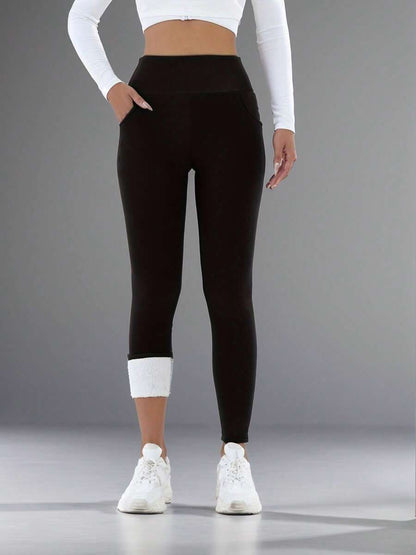 Isolde High Waist Brushed Thermal Leggings with Pockets - Black