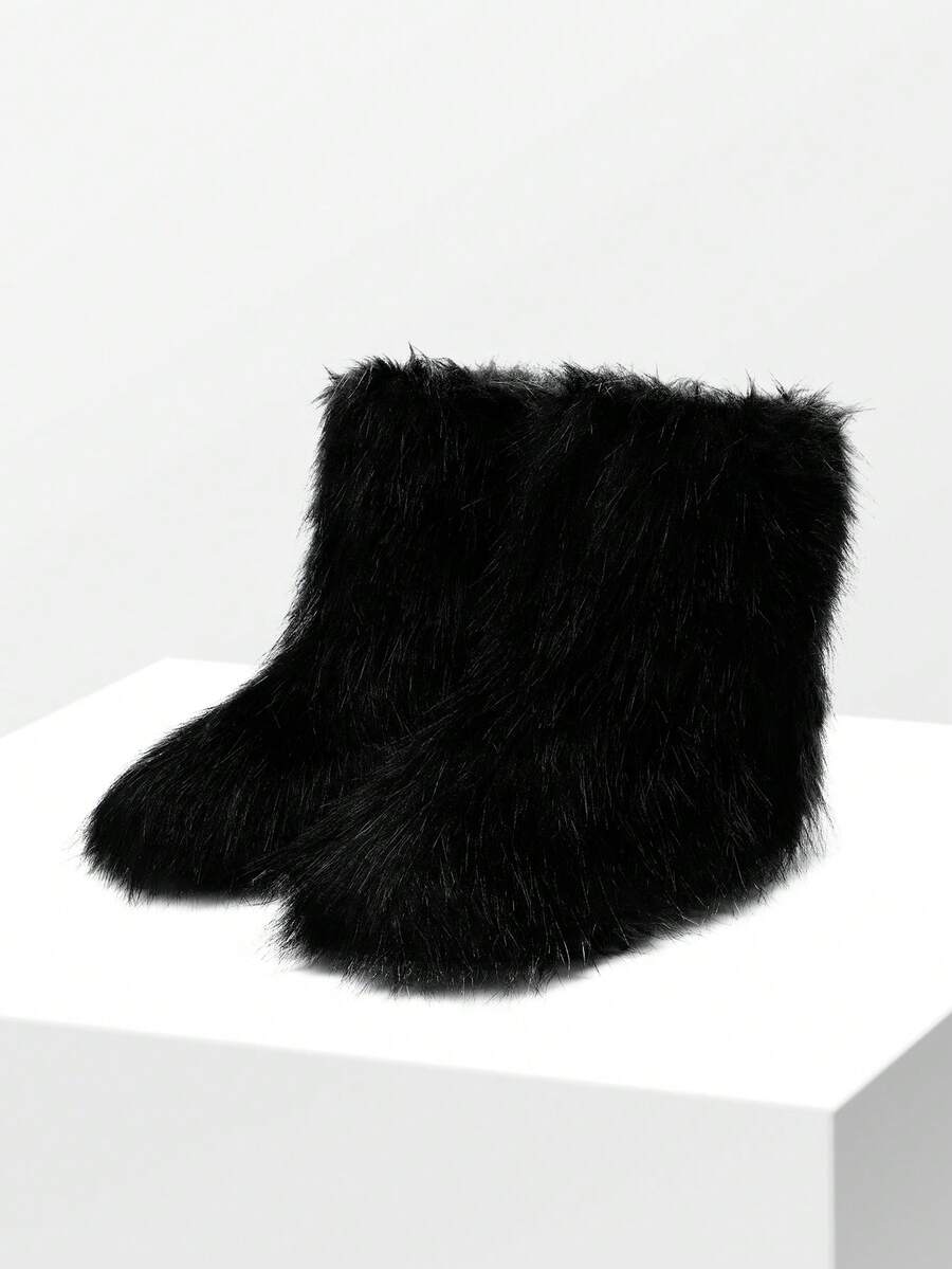 Women Winter Boots Fluffy Flat Snow Boots Slip-On Furry Boots Ladies Shoes Go With Dress Great For Festival And Party Occasion Mid-Calf Boots Mensa