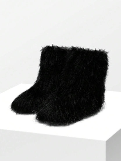 Women Winter Boots Fluffy Flat Snow Boots Slip-On Furry Boots Ladies Shoes Go With Dress Great For Festival And Party Occasion Mid-Calf Boots Mensa