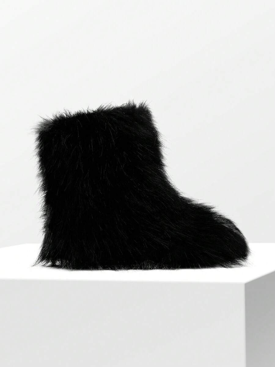 Women Winter Boots Fluffy Flat Snow Boots Slip-On Furry Boots Ladies Shoes Go With Dress Great For Festival And Party Occasion Mid-Calf Boots Mensa