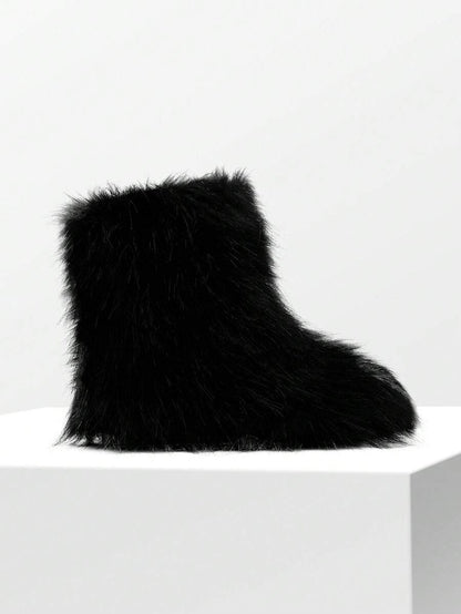 Women Winter Boots Fluffy Flat Snow Boots Slip-On Furry Boots Ladies Shoes Go With Dress Great For Festival And Party Occasion Mid-Calf Boots Mensa