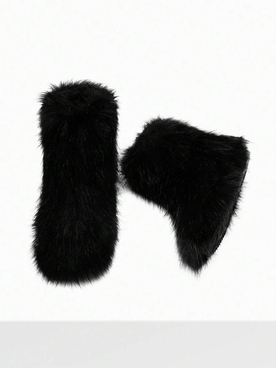 Women Winter Boots Fluffy Flat Snow Boots Slip-On Furry Boots Ladies Shoes Go With Dress Great For Festival And Party Occasion Mid-Calf Boots Mensa