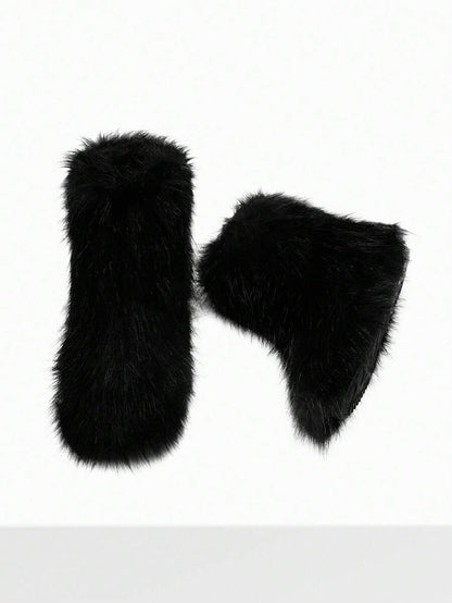 Women Winter Boots Fluffy Flat Snow Boots Slip-On Furry Boots Ladies Shoes Go With Dress Great For Festival And Party Occasion Mid-Calf Boots Mensa