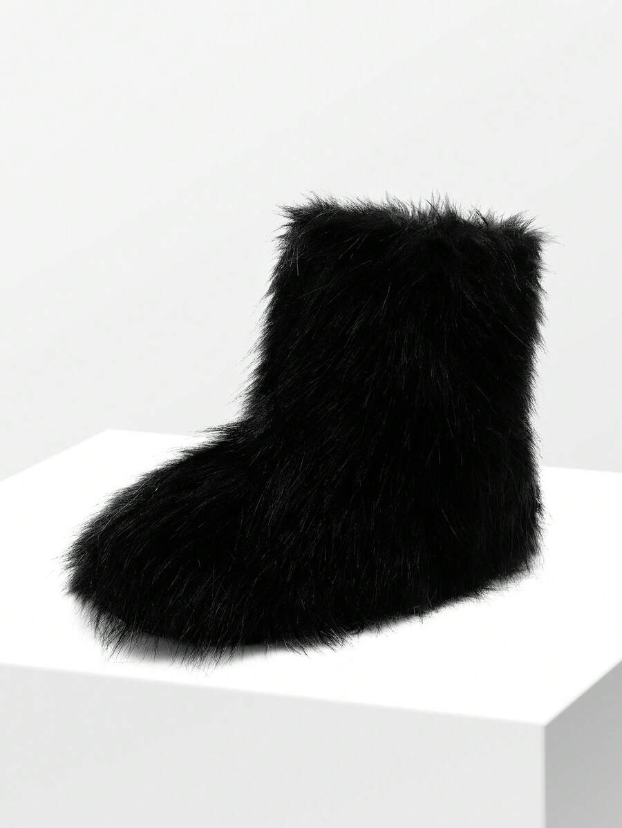 Women Winter Boots Fluffy Flat Snow Boots Slip-On Furry Boots Ladies Shoes Go With Dress Great For Festival And Party Occasion Mid-Calf Boots Mensa