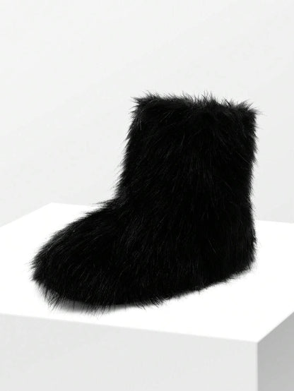 Women Winter Boots Fluffy Flat Snow Boots Slip-On Furry Boots Ladies Shoes Go With Dress Great For Festival And Party Occasion Mid-Calf Boots Mensa